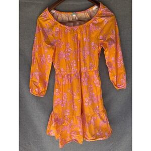 J CREW Sz 4 Orange Pink Floral Pattern ALine Sun Dress‎ Tiered Long Sleeve